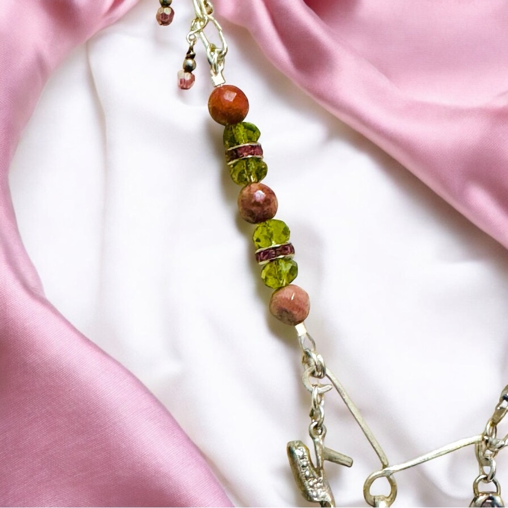 Handcrafted Silver & Glass Pendant with Unakite & Pink Jasper Silver Necklace - Picture 6 of 17